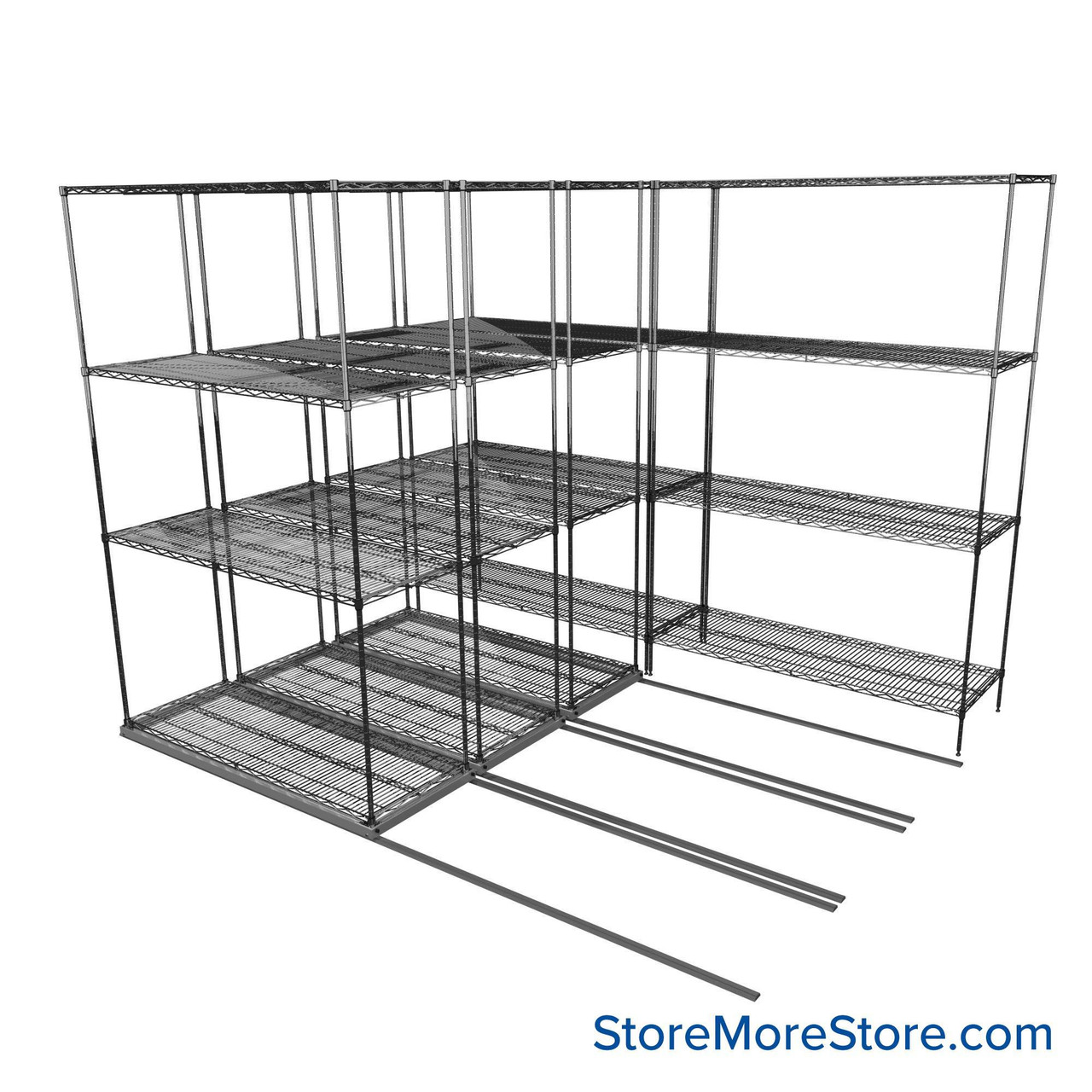 Sliding Wire Shelving, 102" W x 78" D x 78" H, 18" Shelf Depth, 3 Rows, Corrosion Resistant Zinc