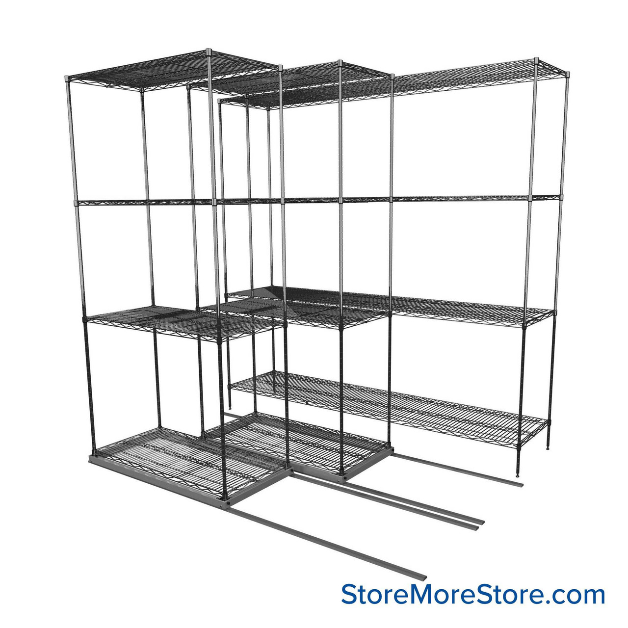 Sliding Wire Shelving, 78" W x 58" D x 78" H, 18" Shelf Depth, 2 Rows, Corrosion Resistant Zinc