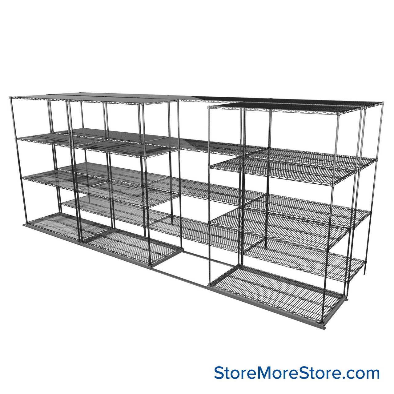 Sliding Wire Shelving, 203" W x 50" D x 78" H, 24" Shelf Depth, 1 Row, Chrome