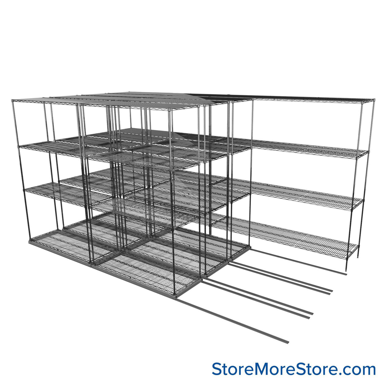 Sliding Wire Shelving, 152" W x 78" D x 78" H, 18" Shelf Depth, 3 Rows, Corrosion Resistant Zinc