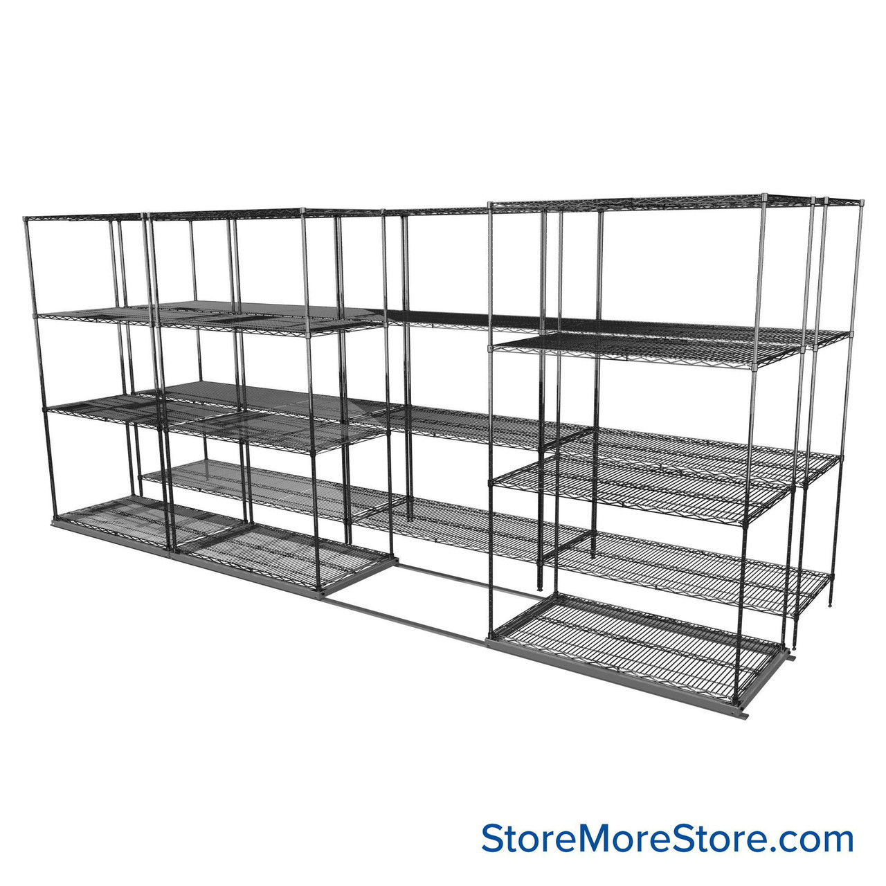 Sliding Wire Shelving, 179" W x 50" D x 78" H, 24" Shelf Depth, 1 Row, Corrosion Resistant Zinc