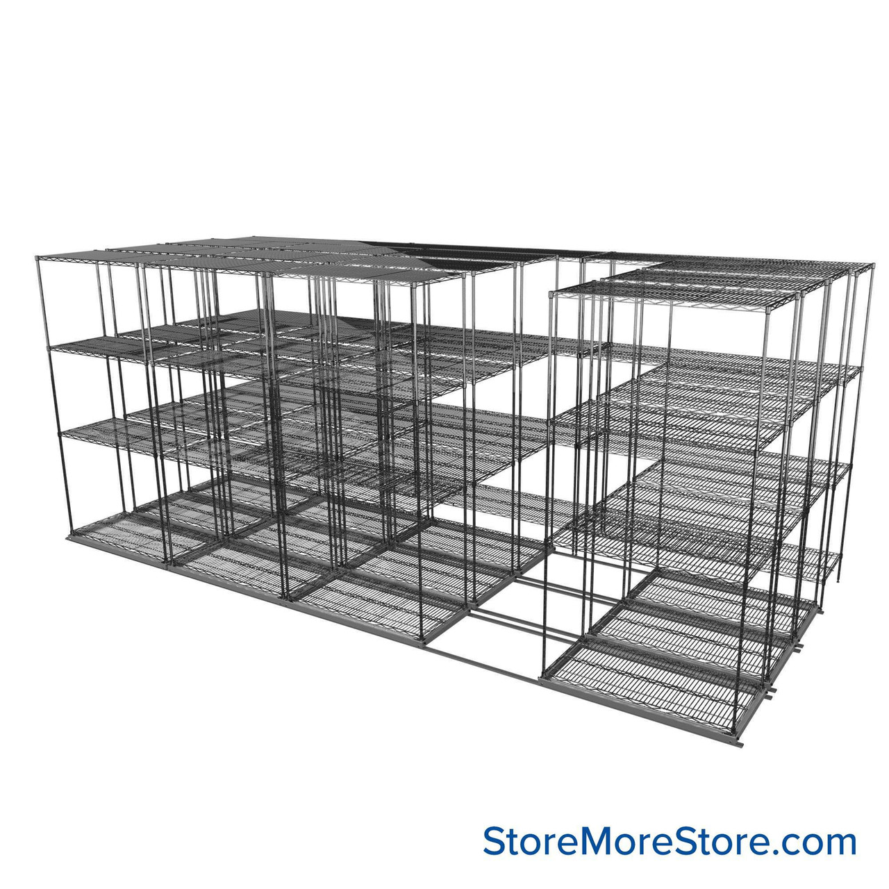 Sliding Wire Shelving, 193" W x 78" D x 78" H, 18" Shelf Depth, 3 Rows, Corrosion Resistant Zinc