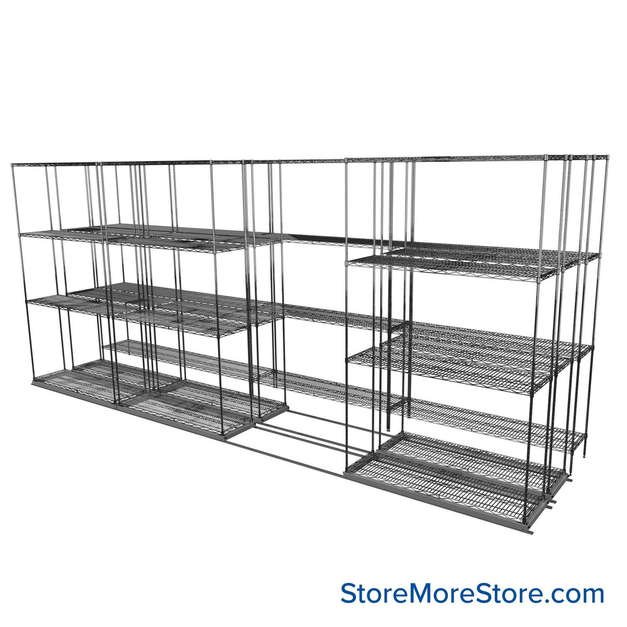 Sliding Wire Shelving, 179" W x 46" D x 78" H, 14" Shelf Depth, 2 Rows, Corrosion Resistant Zinc