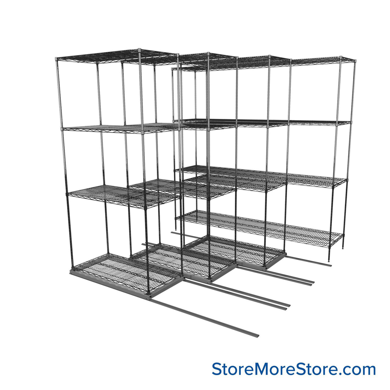 Sliding Wire Shelving, 78" W x 78" D x 78" H, 18" Shelf Depth, 3 Rows, Chrome