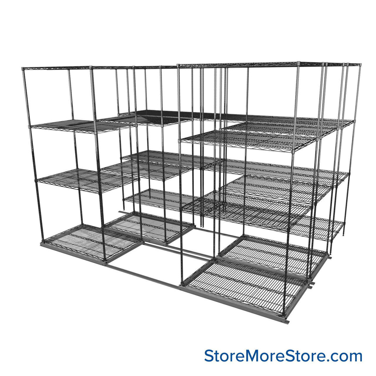 Sliding Wire Shelving, 116" W x 76" D x 78" H, 24" Shelf Depth, 2 Rows, Corrosion Resistant Zinc