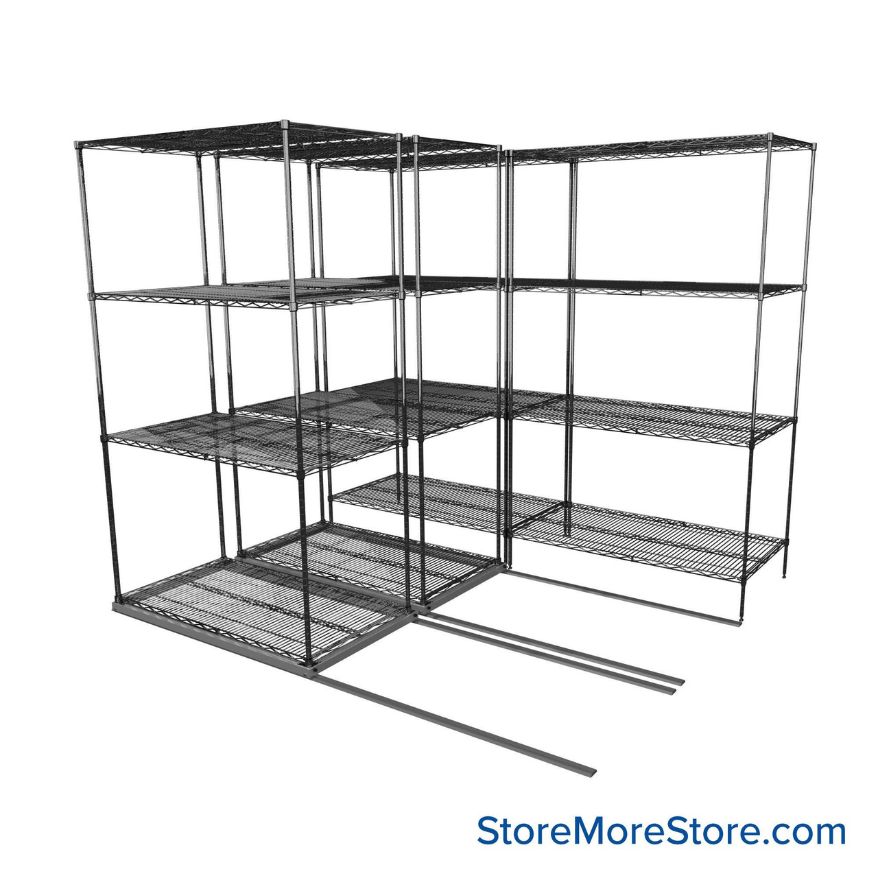 Sliding Wire Shelving, 90" W x 76" D x 78" H, 24" Shelf Depth, 2 Rows, Chrome