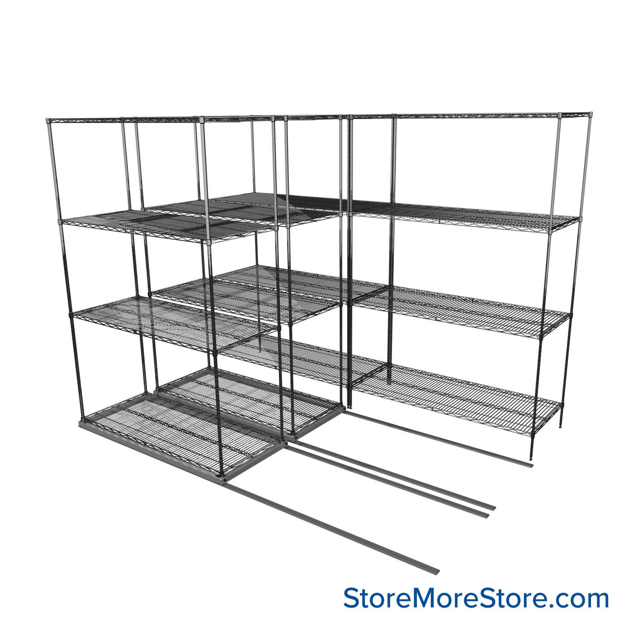 Sliding Wire Shelving, 102" W x 67" D x 78" H, 21" Shelf Depth, 2 Rows, Chrome