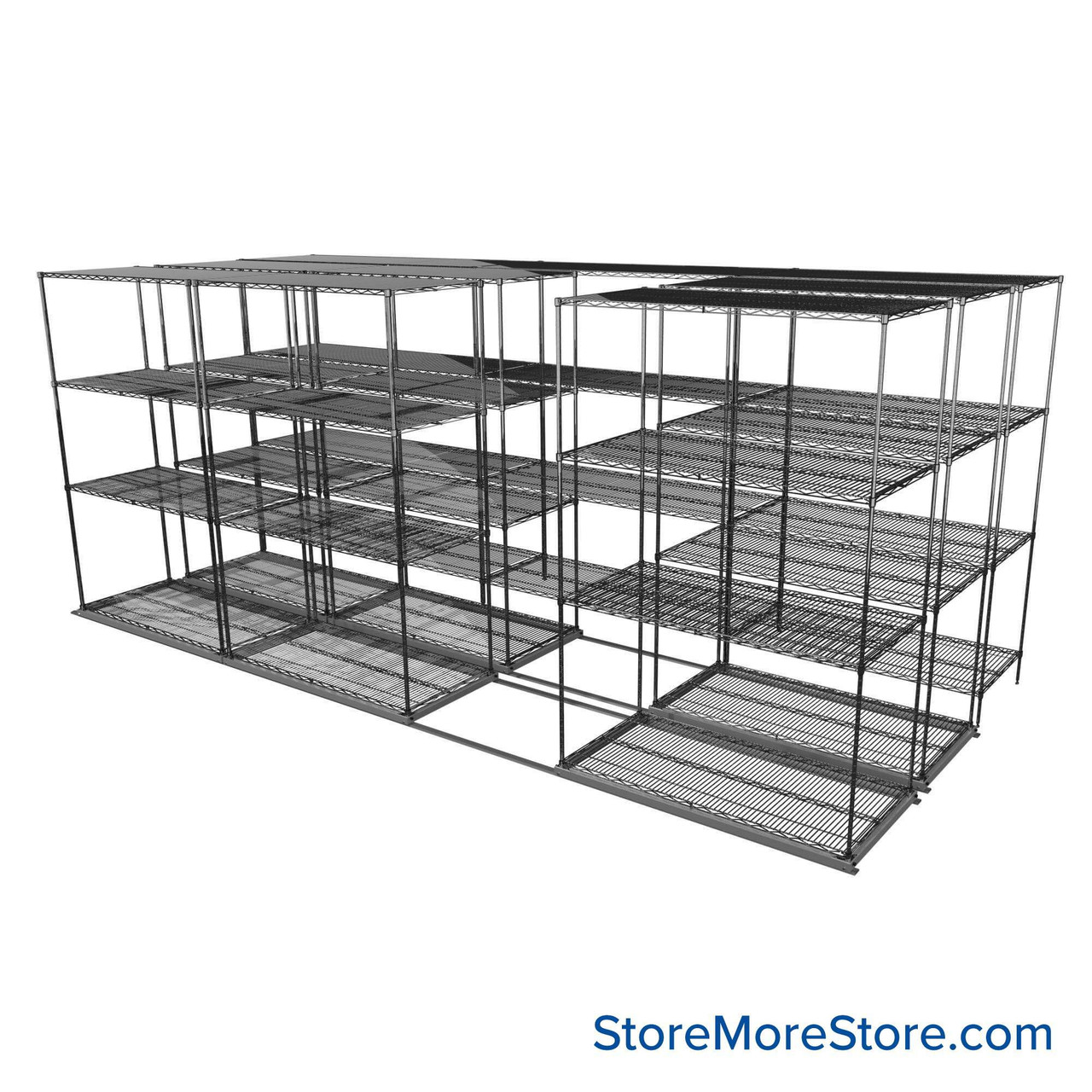 Sliding Wire Shelving, 203" W x 76" D x 78" H, 24" Shelf Depth, 2 Rows, Corrosion Resistant Zinc