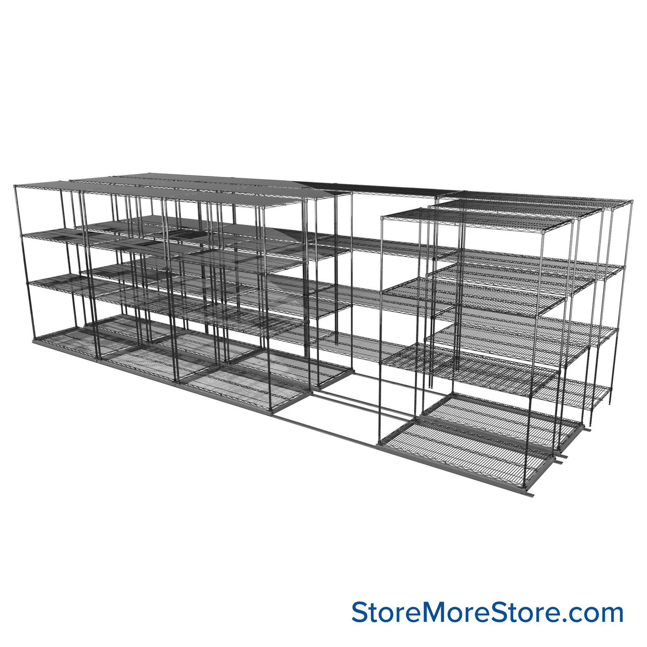 Sliding Wire Shelving, 253" W x 76" D x 78" H, 24" Shelf Depth, 2 Rows, Corrosion Resistant Zinc