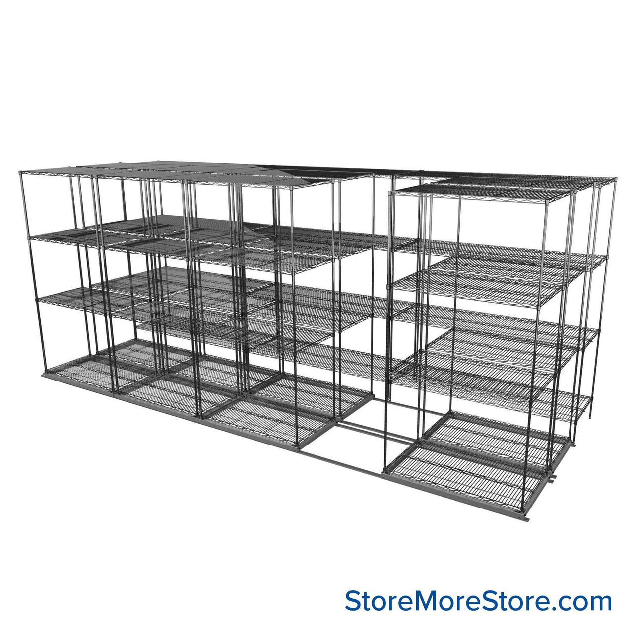 Sliding Wire Shelving, 193" W x 67" D x 78" H, 21" Shelf Depth, 2 Rows, Chrome