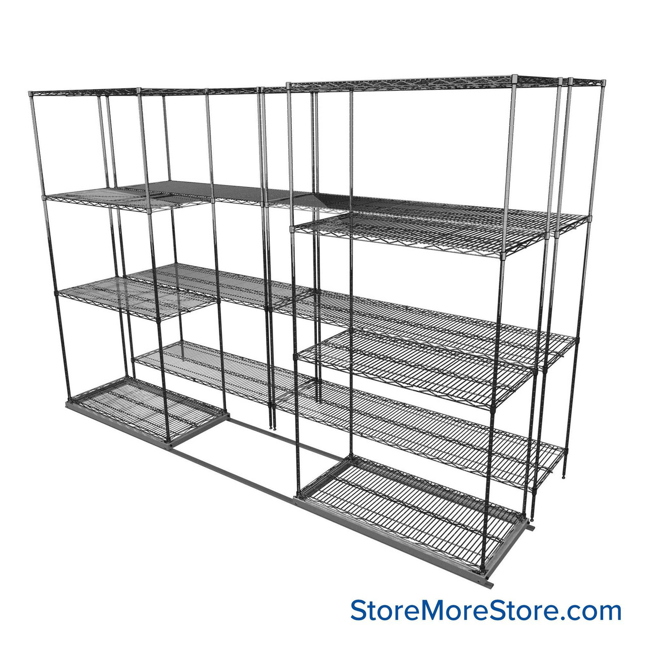 Sliding Wire Shelving, 116" W x 38" D x 78" H, 18" Shelf Depth, 1 Row, Corrosion Resistant Zinc