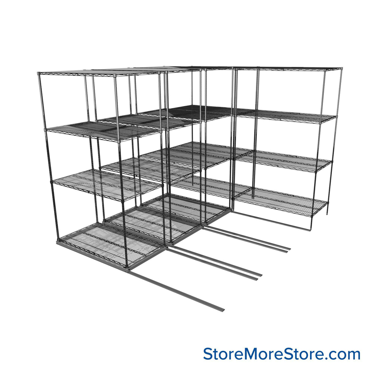 Sliding Wire Shelving, 102" W x 78" D x 90" H, 24" Shelf Depth, 3 Rows, Chrome