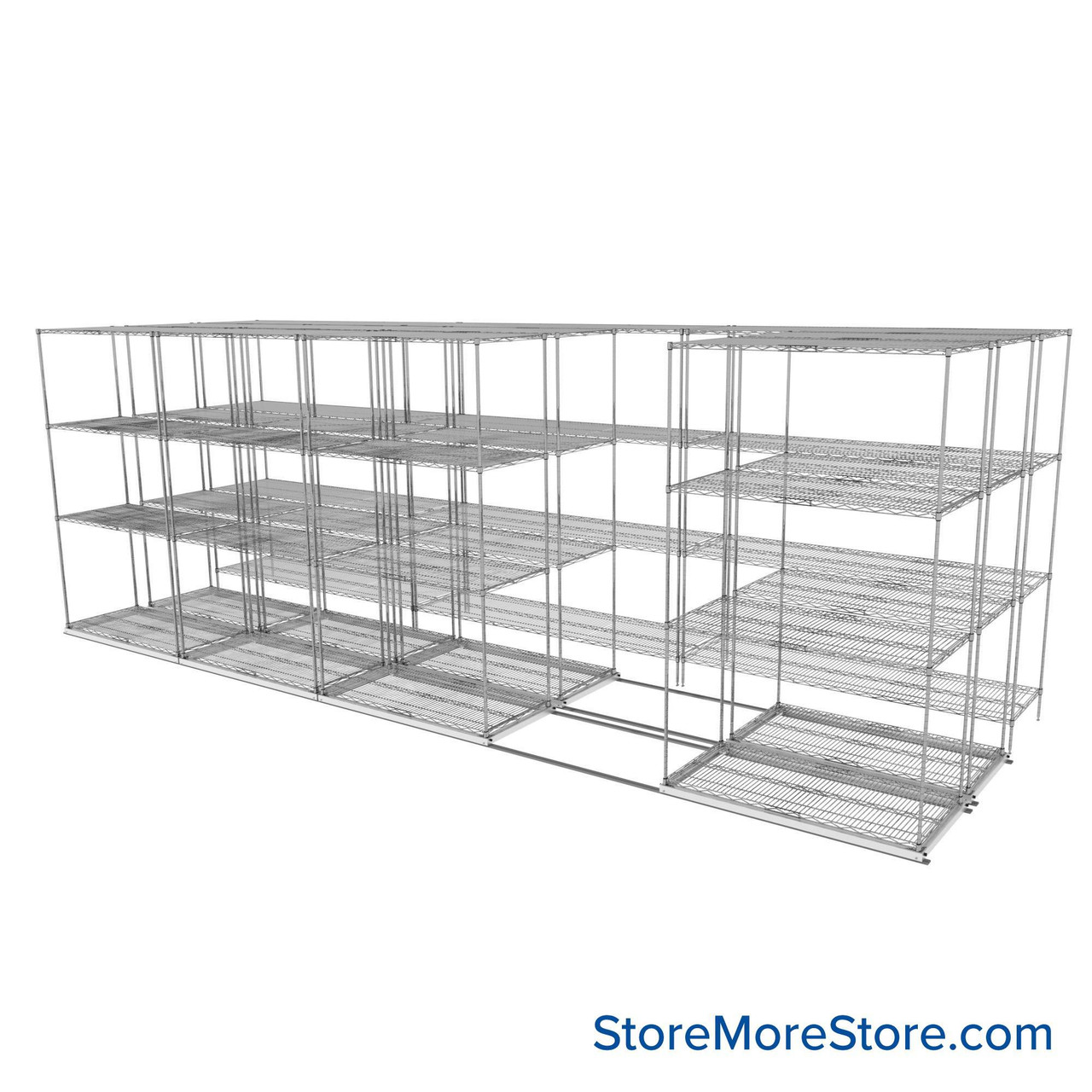 Sliding Wire Shelving, 223" W x 67" D x 78" H, 21" Shelf Depth, 2 Rows, Corrosion Resistant Zinc