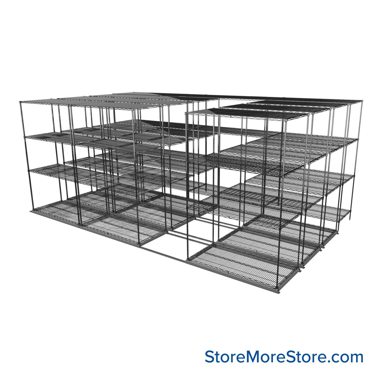 Sliding Wire Shelving, 203" W x 78" D x 95" H, 24" Shelf Depth, 3 Rows, Corrosion Resistant Zinc