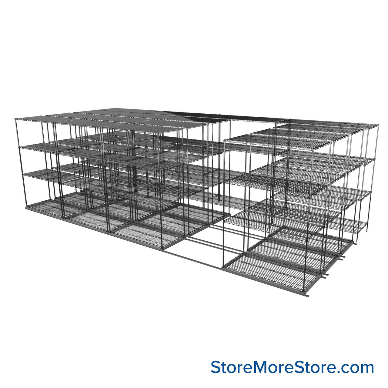 Sliding Wire Shelving, 253" W x 78" D x 95" H, 24" Shelf Depth, 3 Rows, Corrosion Resistant Zinc