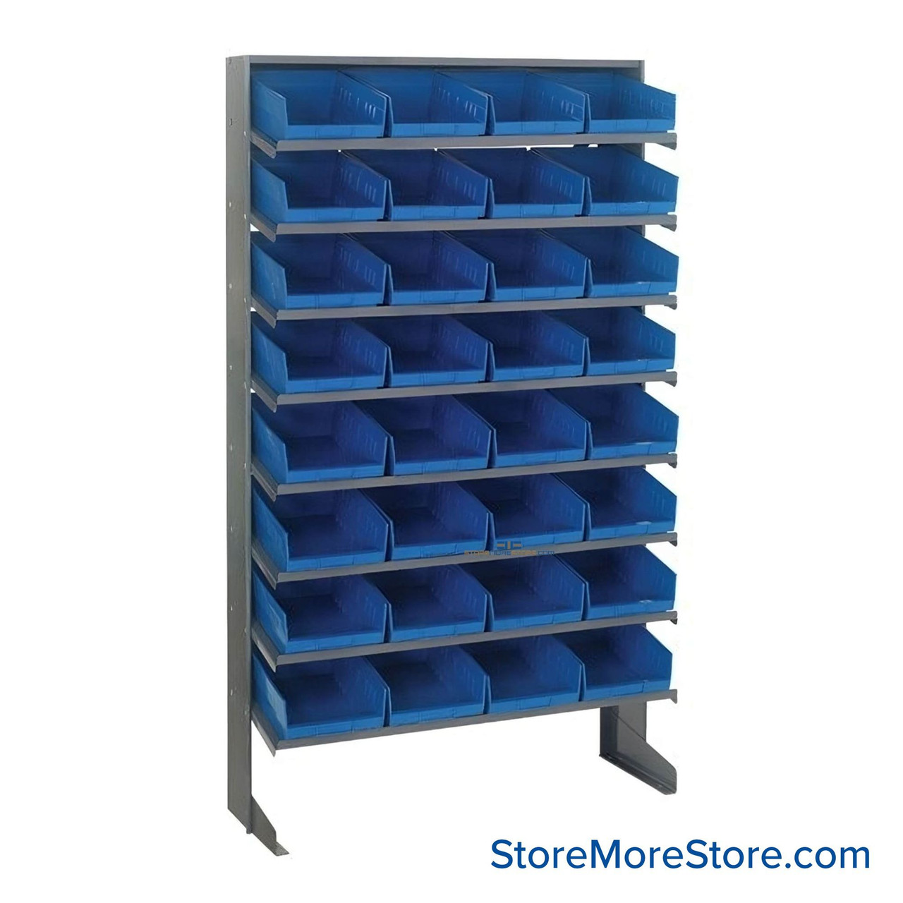 Storage Shelves with Bins, 12" D, Single-Sided, 8.375"Wx11.625"Dx4"H Bin Dimensions, Blue, Without Casters