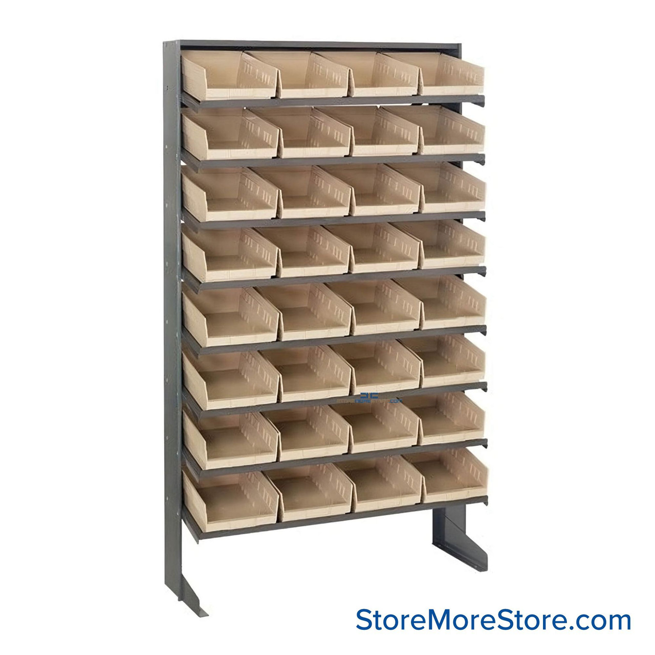 Storage Shelves with Bins, 12" D, Single-Sided, 8.375"Wx11.625"Dx4"H Bin Dimensions, Ivory, Without Casters