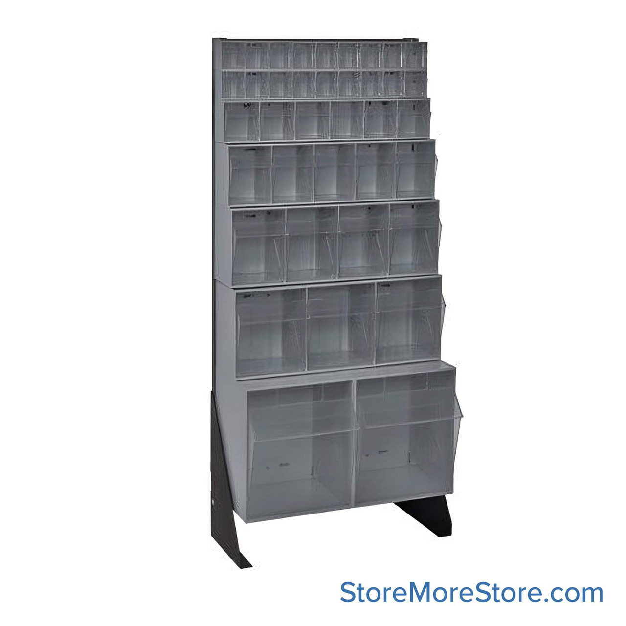 Hardware Bin Rack, 10" D x 52" H, 38 Bins, Without Casters, Gray
