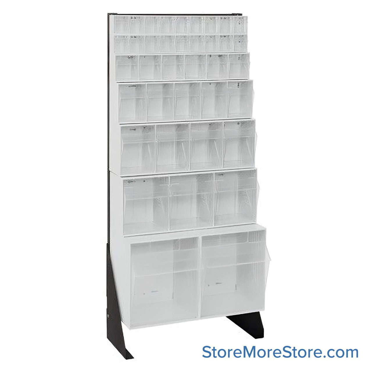 Hardware Bin Rack, 10" D x 52" H, 38 Bins, Without Casters, White