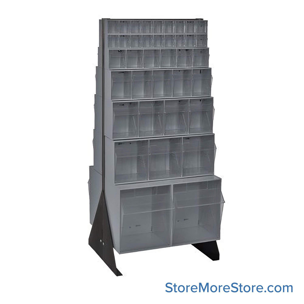 Hardware Bin Rack, 20.25" D x 52" H, 76 Bins, Without Casters, Gray