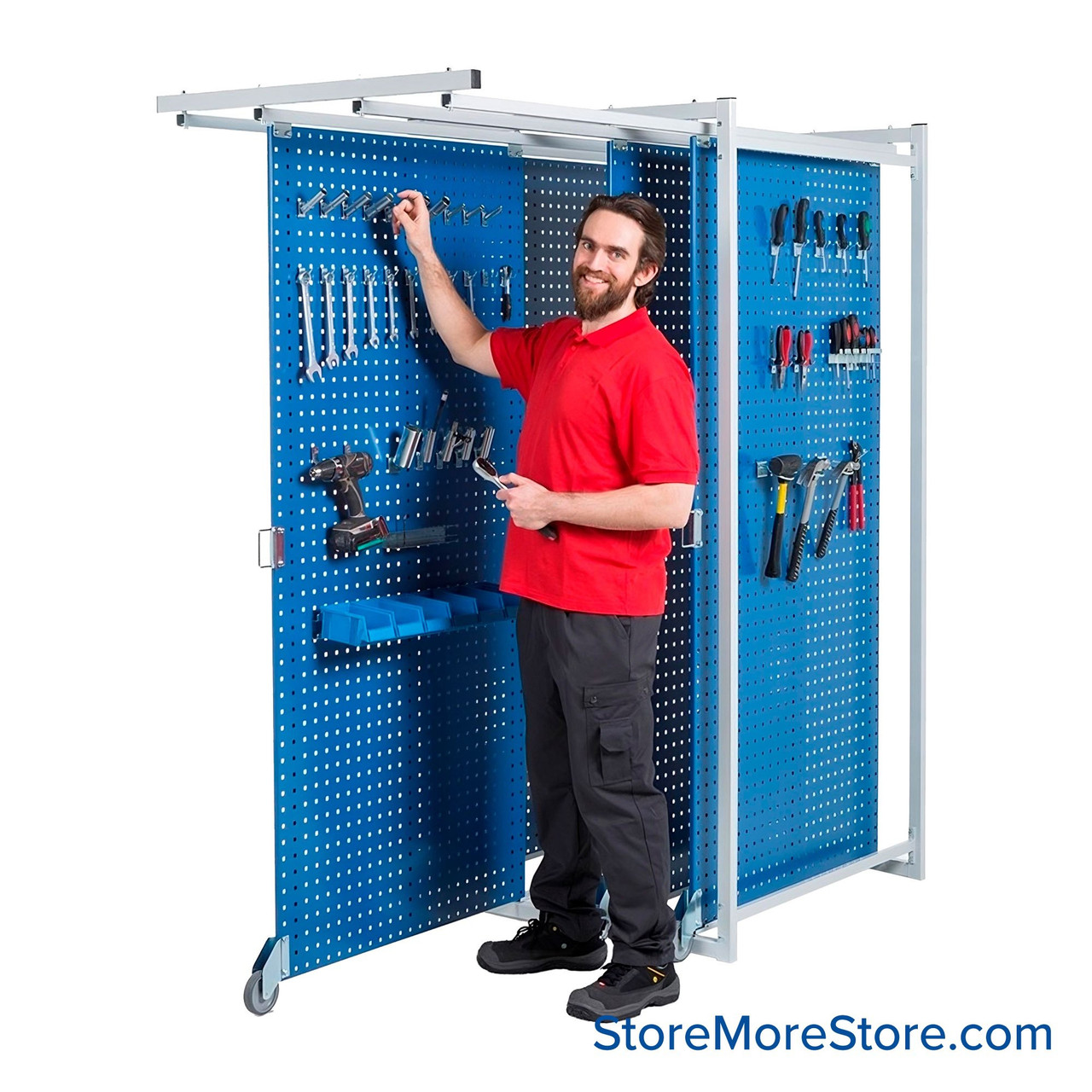 Pull Out Pegboard Storage Rack, 40.75" D, 5 Panel Complete Rack System