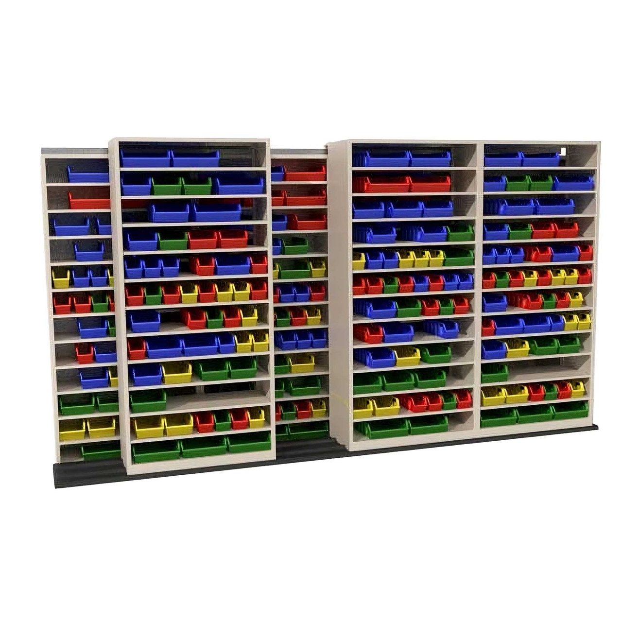 Mobile Bin Rack, 148" W x 40" D x 81.75" H