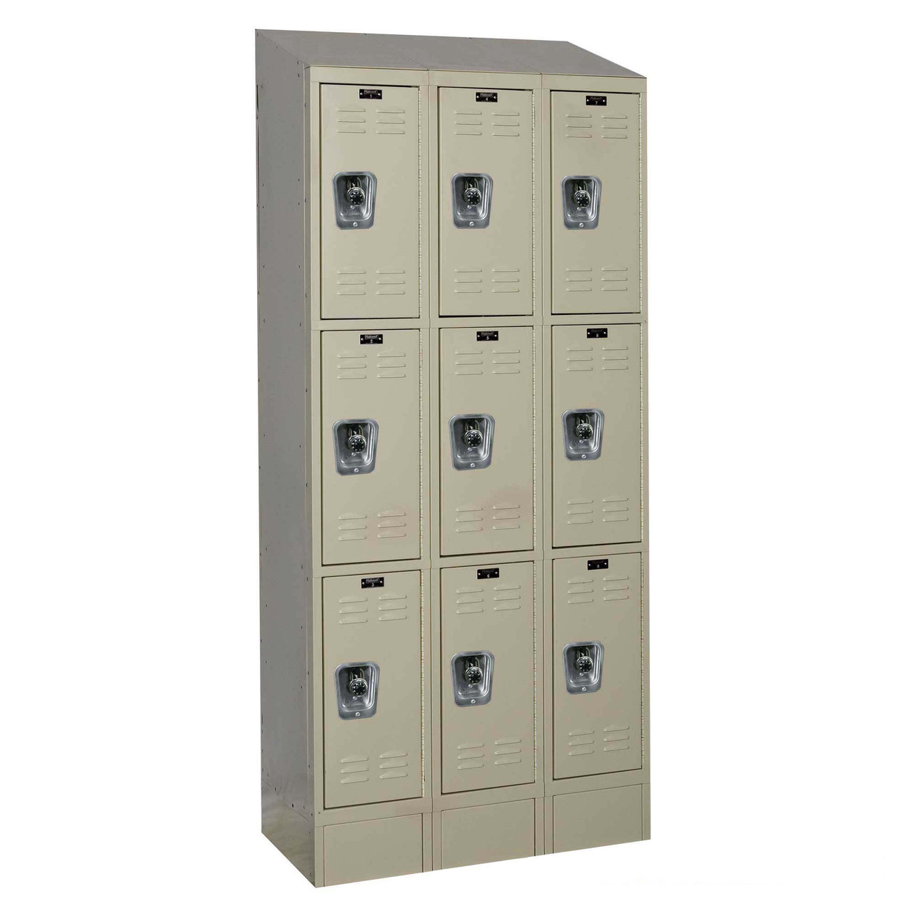 Metal Locker, 36'' W x 15'' D x 78'' H, 3 Columns, 3 Tiers, Sloped Top, Built-in Key Lock