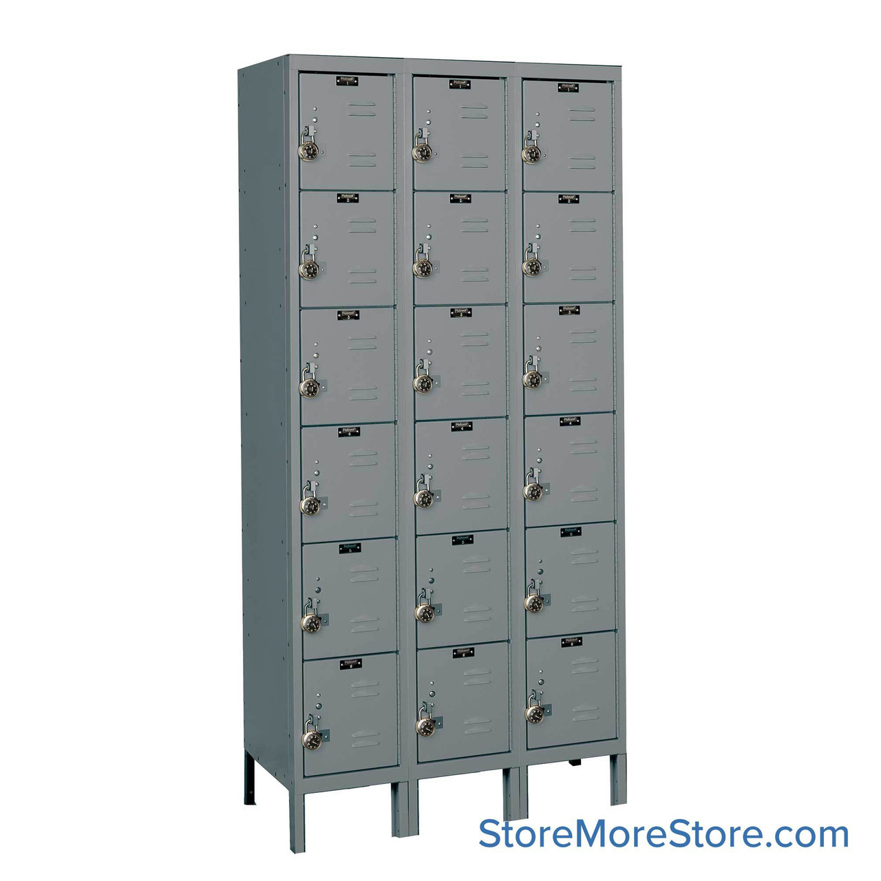 Metal Locker, 36'' W x 15'' D x 78'' H, 3 Columns, 6 Tiers, Flat Top, Built-in Combination Lock