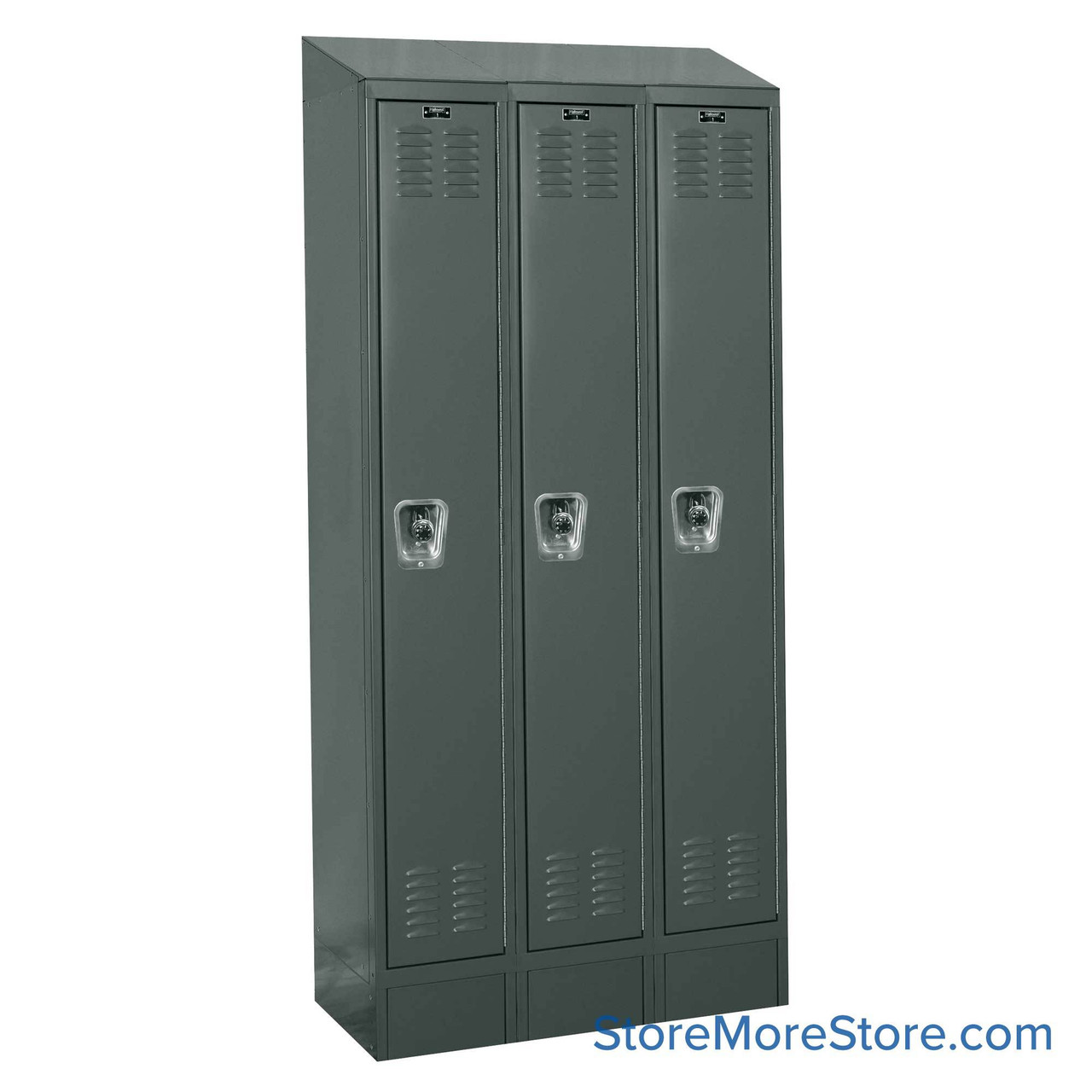 Metal Locker, 36'' W x 15'' D x 78'' H, 3 Columns, 1 Tier, Sloped Top, Combination Lock (Included)
