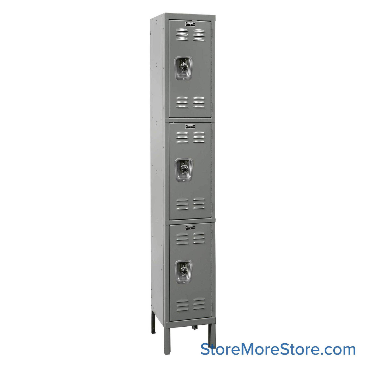 Metal Locker, 12'' W x 15'' D x 78'' H, 1 Column, 3 Tiers, Flat Top, Combination Lock (Included)