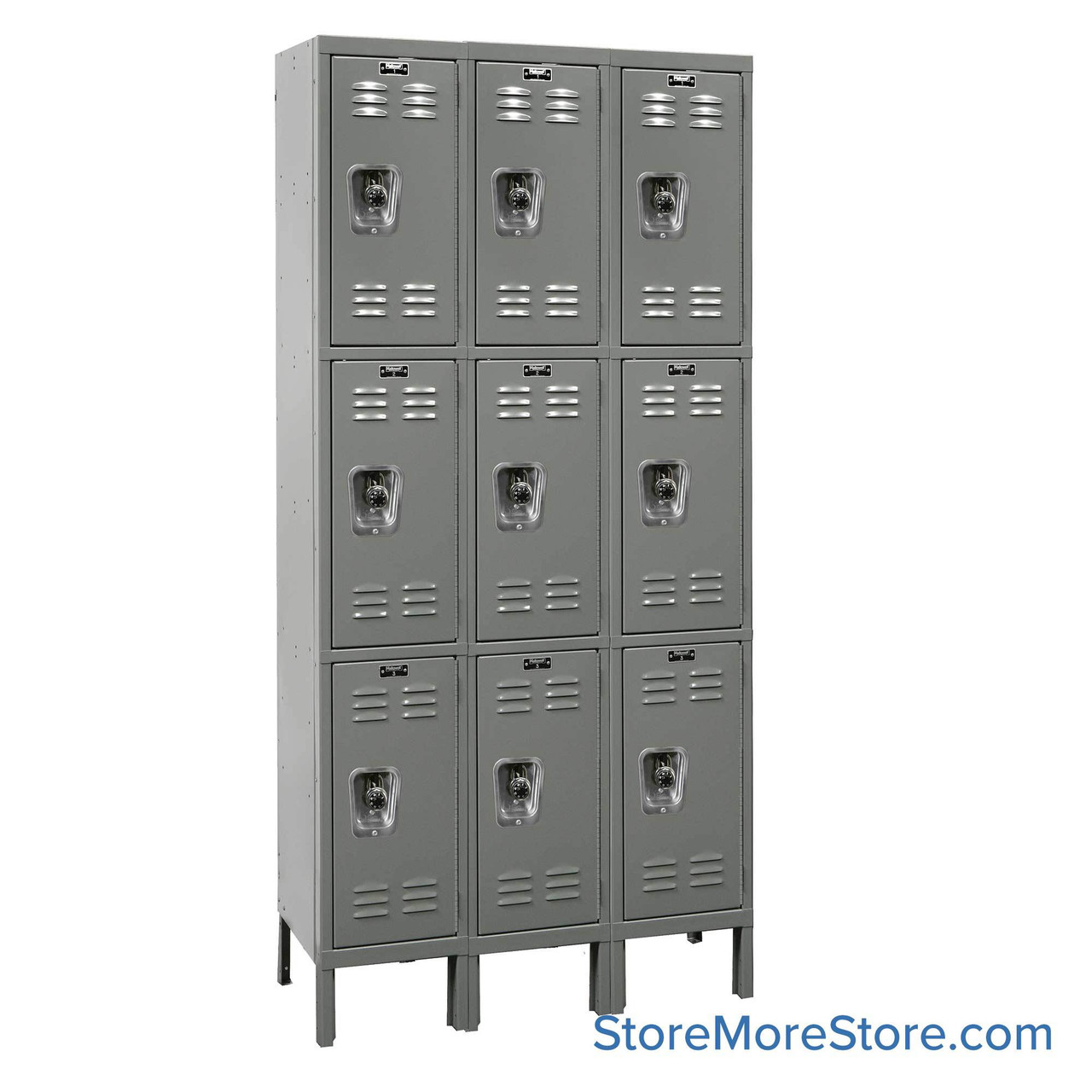 Metal Locker, 36'' W x 12'' D x 78'' H, 3 Columns, 3 Tiers, Flat Top, Combination Lock (Included)
