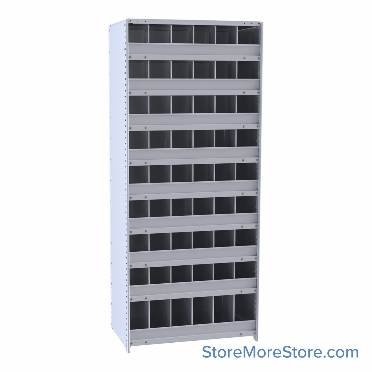 Bin Storage Rack, 36" W x 24" D x 87" H, 3" Bin Fronts, (54) 48@ 6" x 9", 6@ 6" x 12" Openings, No Doors