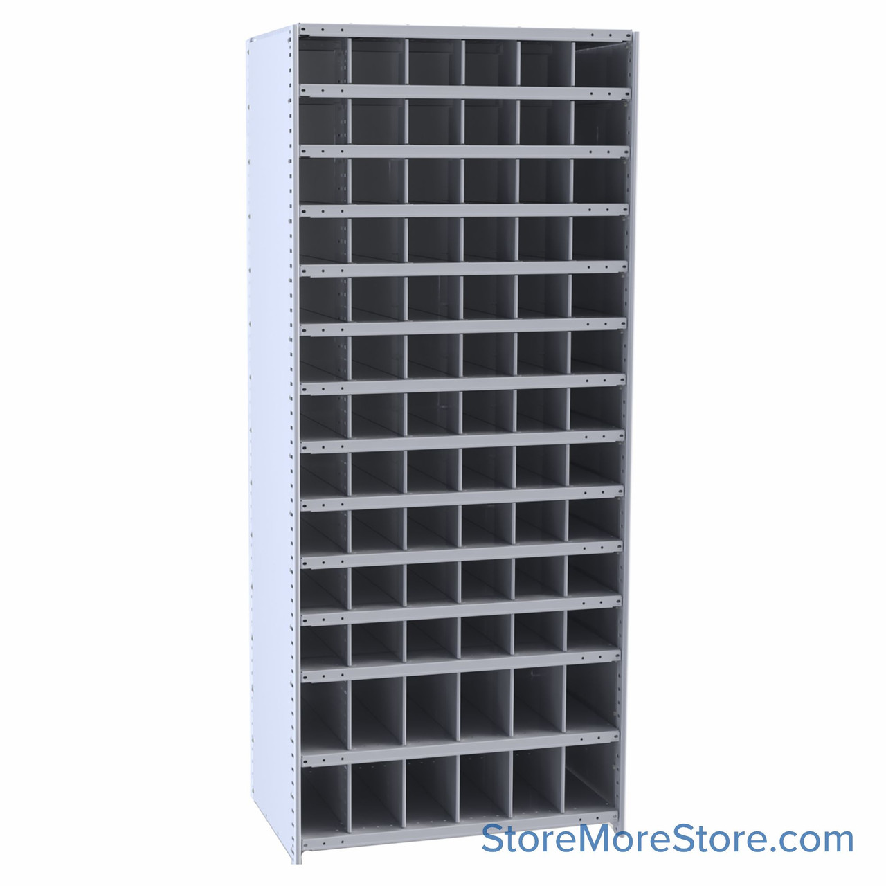 Bin Storage Rack, 36" W x 12" D x 87" H, No Bin Fronts, (78) 66@ 6" x 6", 12@ 6" x 9" Openings, No Doors