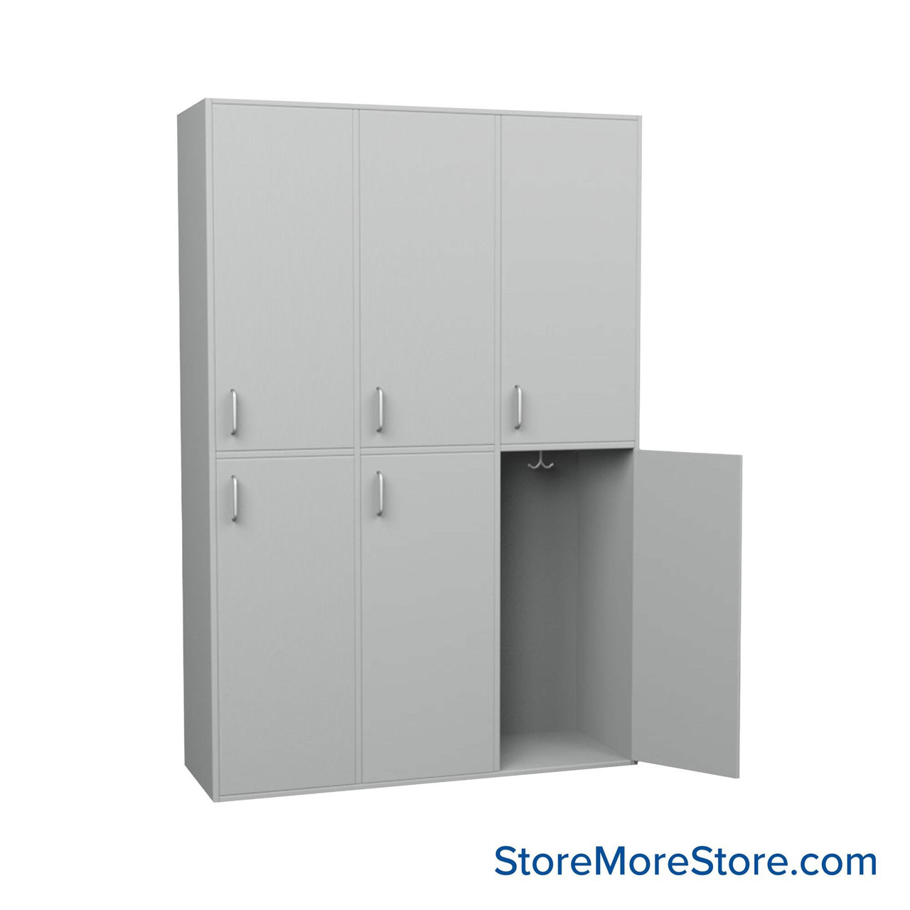 Double Tier Locker, 48'' W x 16'' D x 72'' H, 6 Lockers, 3 Columns, Right Hinge