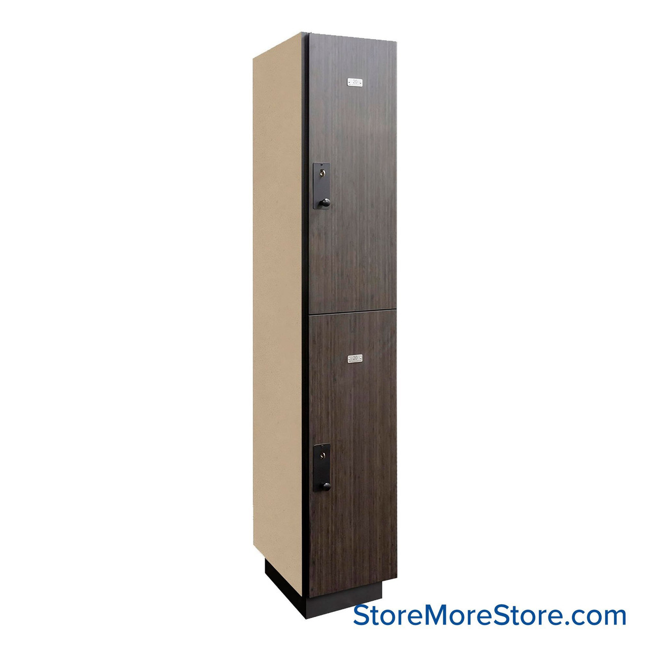Wood Storage Locker, 15" W x 15" D x 72" H, 2 Tiers, Key Lock