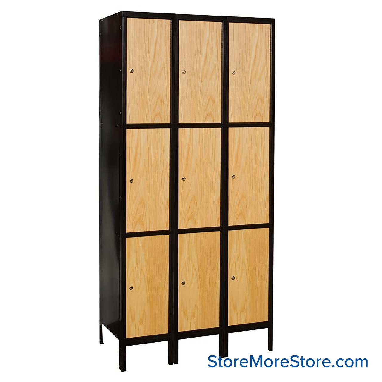 Wood and Metal Locker, 18" W x 270" D x 72" H, 3 Columns, 3 Tiers, Assembled