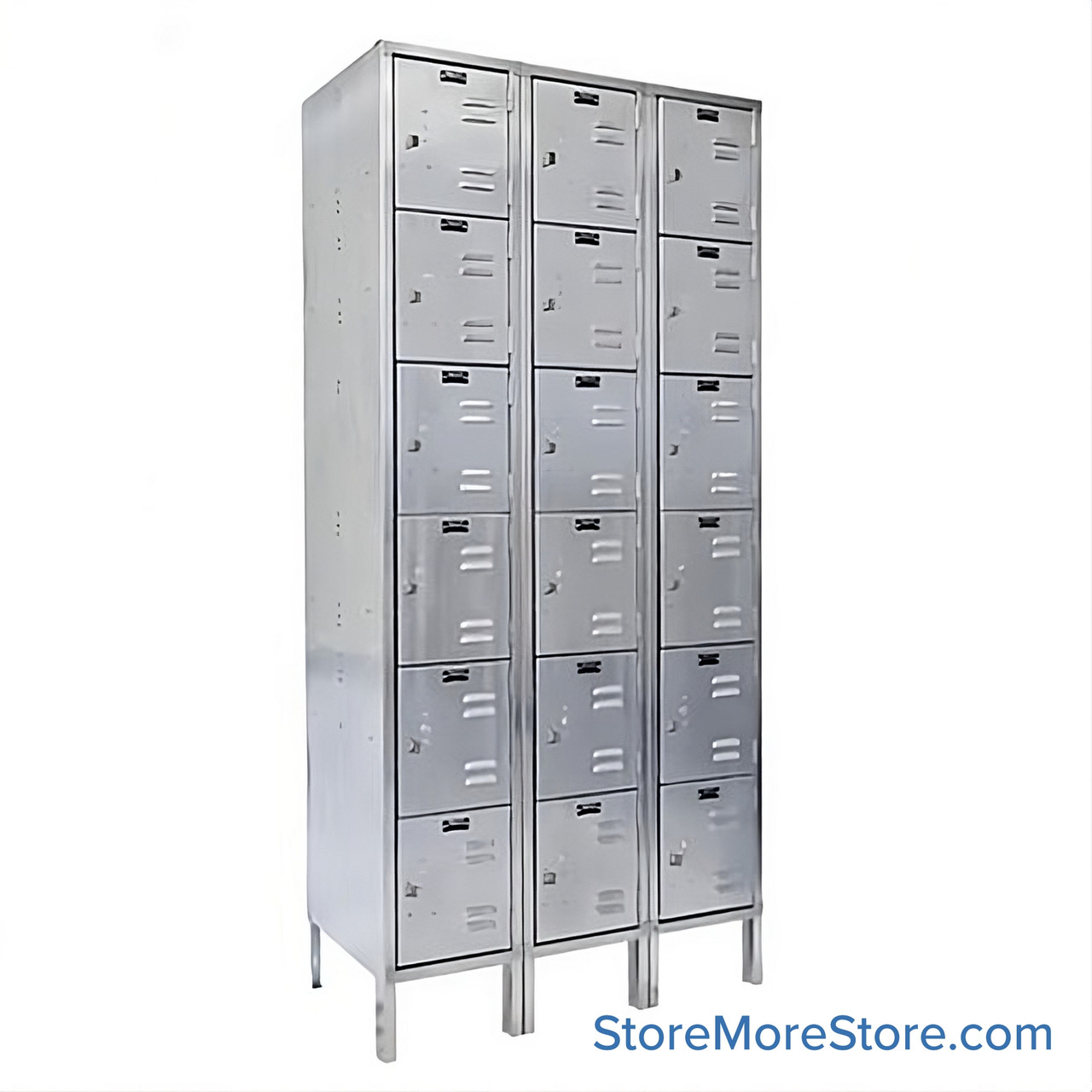 Stainless Steel Locker, 36" W x 18" D x 78" H, 3 Columns, 6 Tiers, Combination Lock, Unassembled
