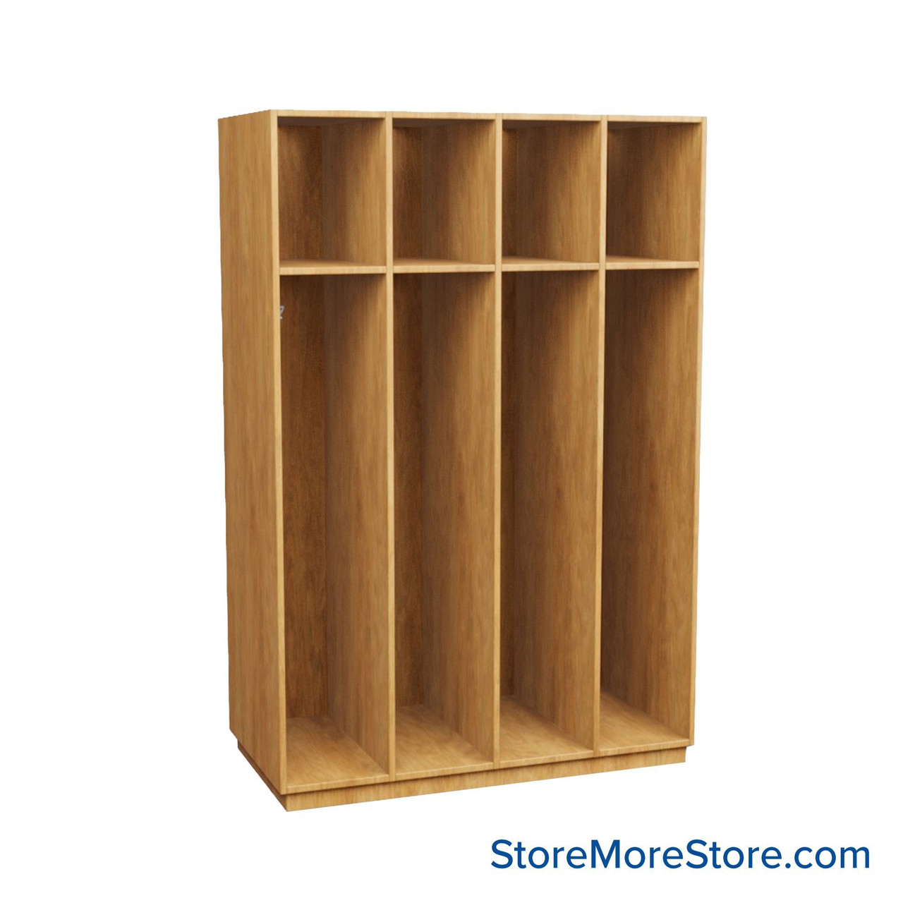 Wooden Storage Locker, 48" W x 24" D x 72.25" H, 12" Locker Width, 4 Lockers, 1 Upper Shelf, No Lower Shelf