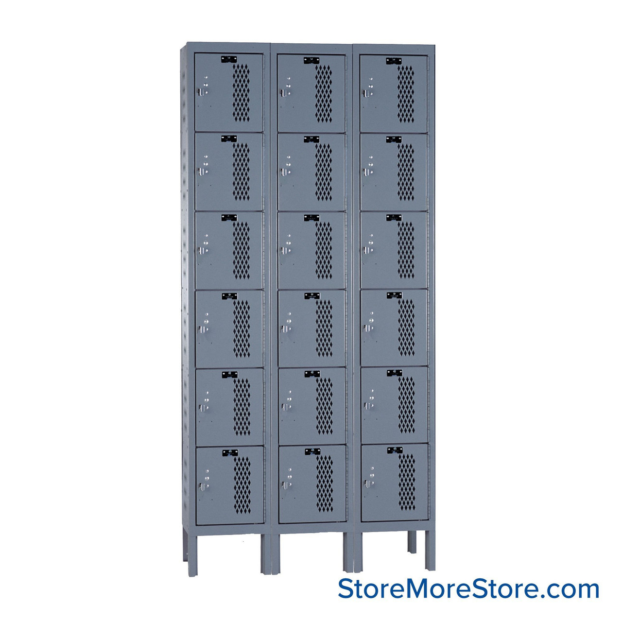 Expanded Metal Locker, 36" W x 12" D x 78" H, 3 Columns, 6 Tiers, Padlock Hasp, Unassembled