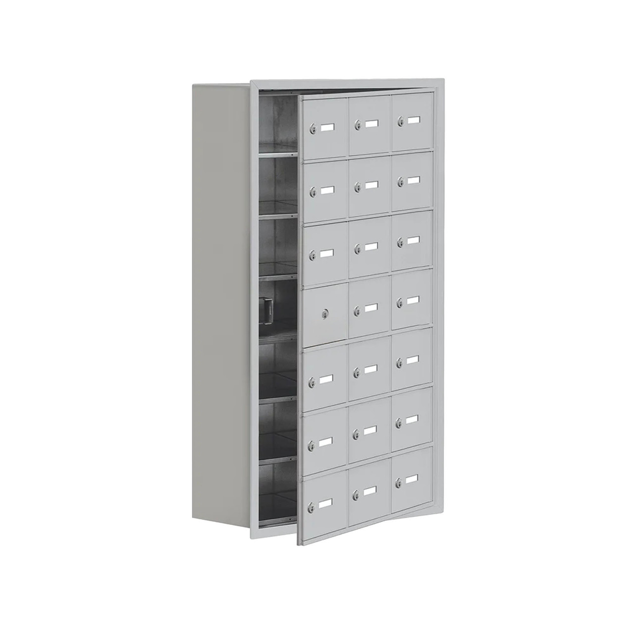 Cellphone Storage Lockers, 24" W x 9.25" D x 42" H, No Cabinet Included, Recessed, 21 Compartments