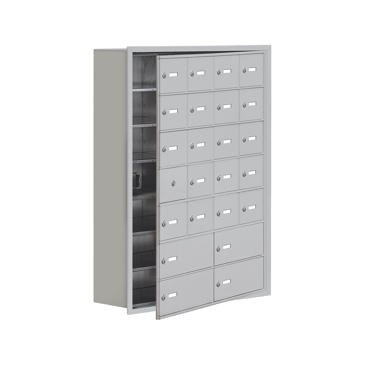 Cellphone Storage Lockers, 30.5" W x 9.25" D x 42" H, No Cabinet Included, Recessed, 24 Compartments