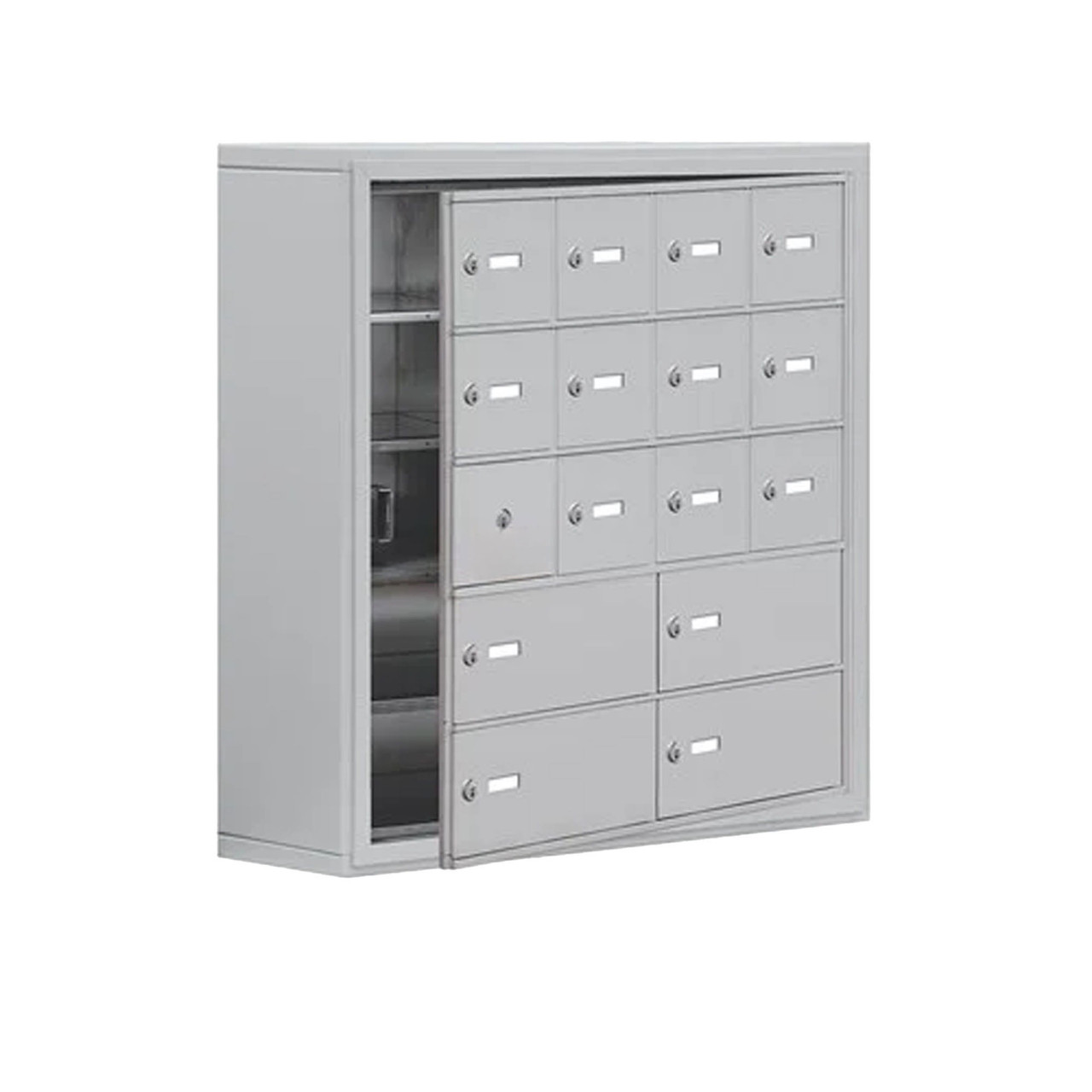 Cellphone Storage Lockers, 30.5" W x 9.25" D x 31" H, No Cabinet Included, Surface Mount, 16 Compartments