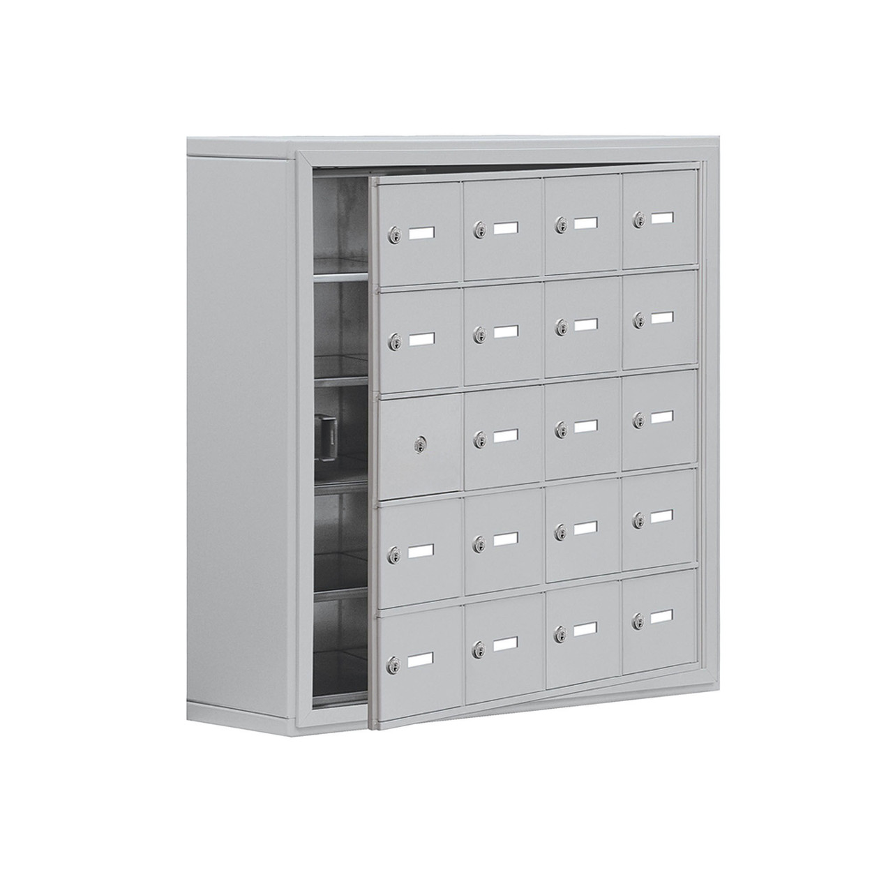 Cellphone Storage Lockers, 30.5" W x 9.25" D x 31" H, No Cabinet Included, Surface Mount, 20 Compartments