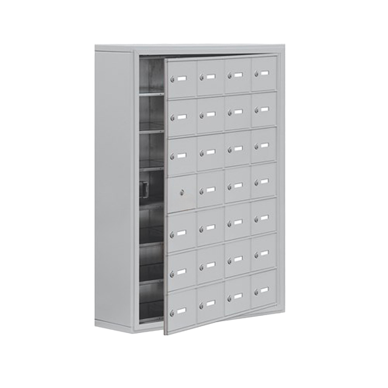 Cellphone Storage Lockers, 30.5" W x 9.25" D x 42" H, No Cabinet Included, Surface Mount, 28 Compartments