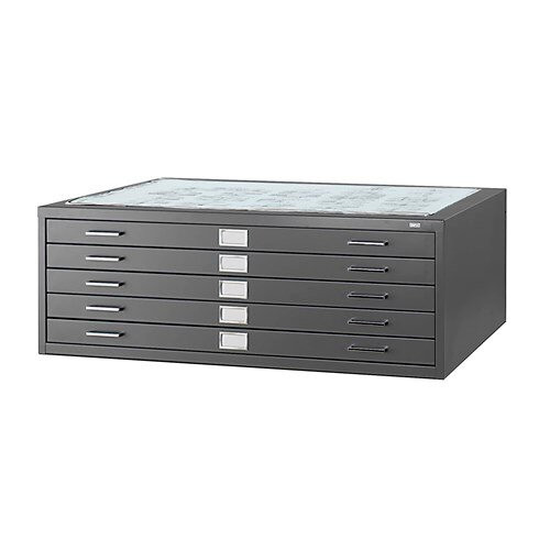 Flat File Cabinets, 53.5" W x 41.5" D, 5 Drawers, Key Lock