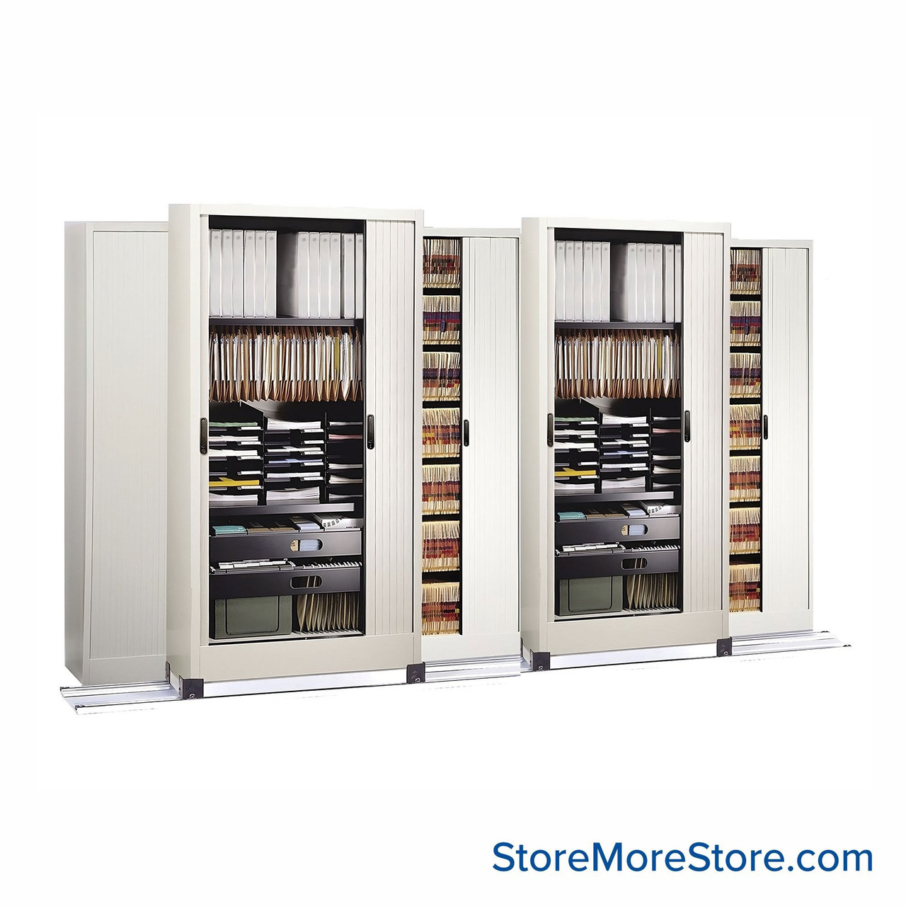 Cabinets on Tracks, 137" W x 38.5" D, 1 Moveable Row
