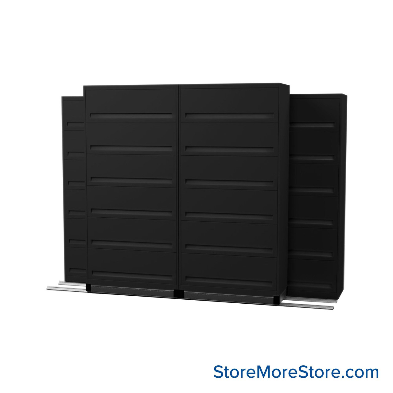 Flipper Door Cabinets on Tracks, 116" W x 36" D x 78" H, 3 Stationary Cabinets, 1 Moveable Row