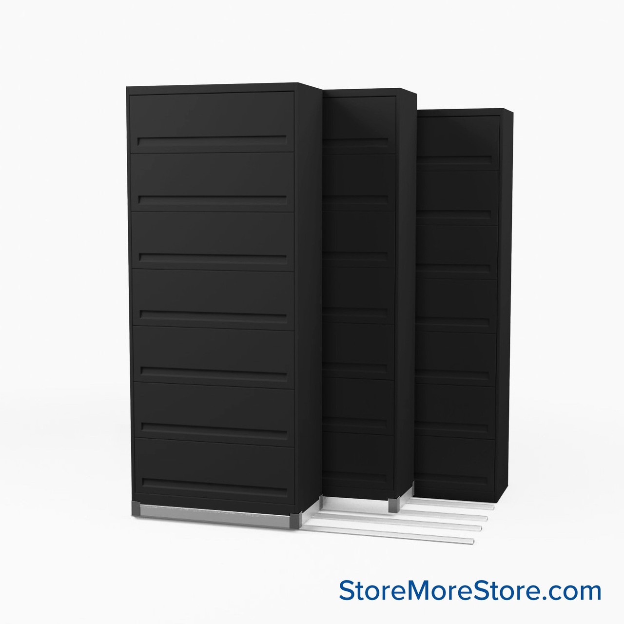 Flipper Door Cabinets on Tracks, 78" W x 56" D x 89.75" H, 2 Stationary Cabinets, 2 Moveable Rows