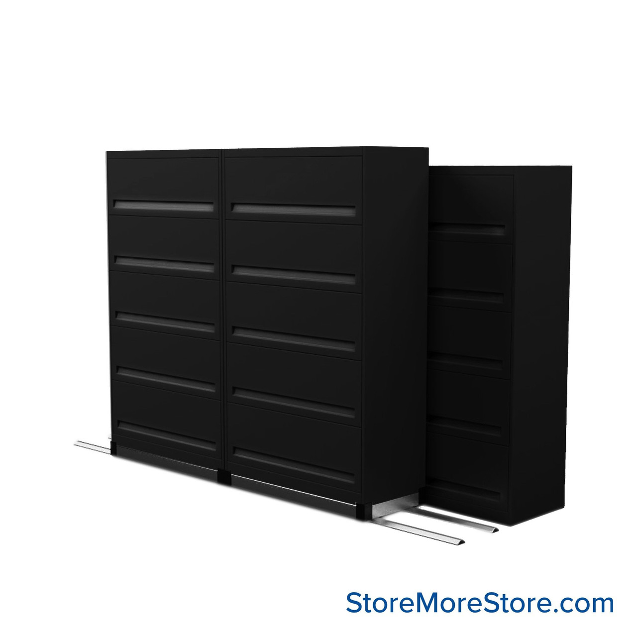 Flipper Door Cabinets on Tracks, 116" W x 36" D x 66.25" H, 3 Stationary Cabinets, 1 Moveable Row