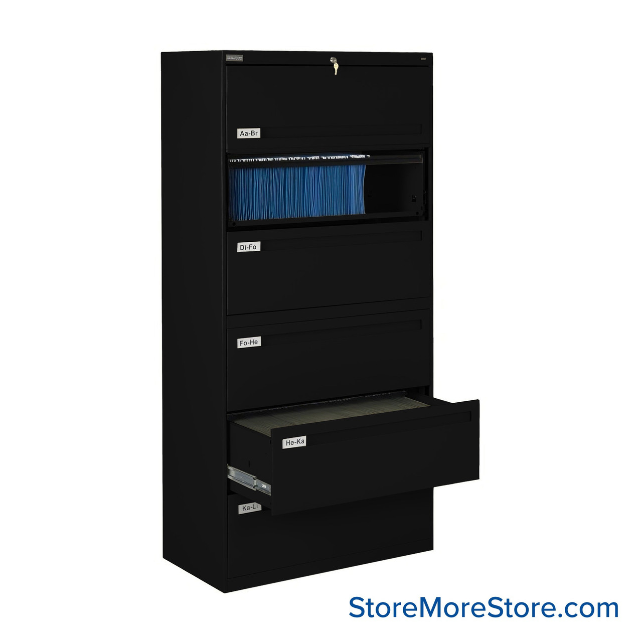Six High Lateral File, 42" Wide, 2 Retractable/4 Solid Drawer Fronts
